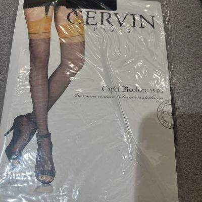 Cervin Paris Capri Bicolore 15 Seamed Stockings Red / Black Sz 2 Brand new